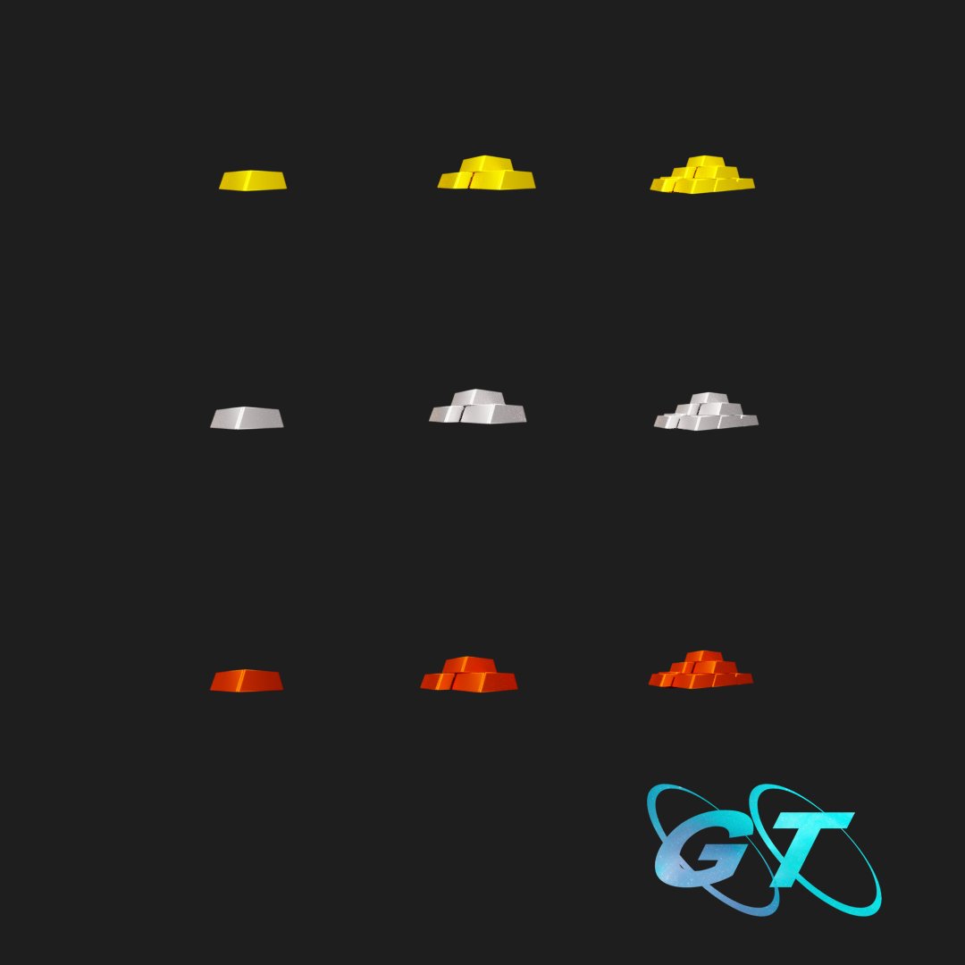 TheGameDevkit's tweet image. Currency icons, a set of Gold, silver and bronze bars for personal and commercial use. 

Get it here: buymeacoffee.com/thegamedev7/e/…

#gameassets #indiedev