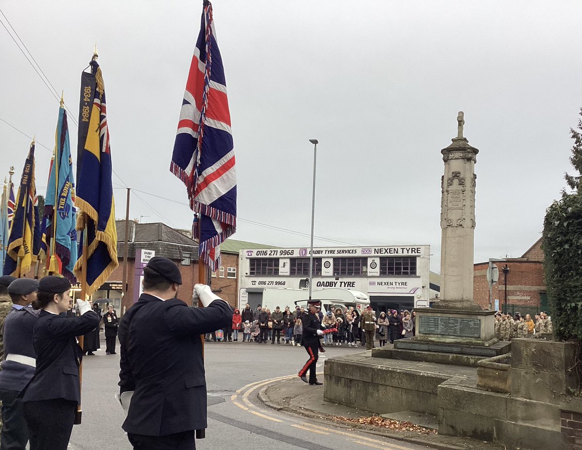 A large number of people gathered this afternoon for the Remembrance Parade Service in Oadby.