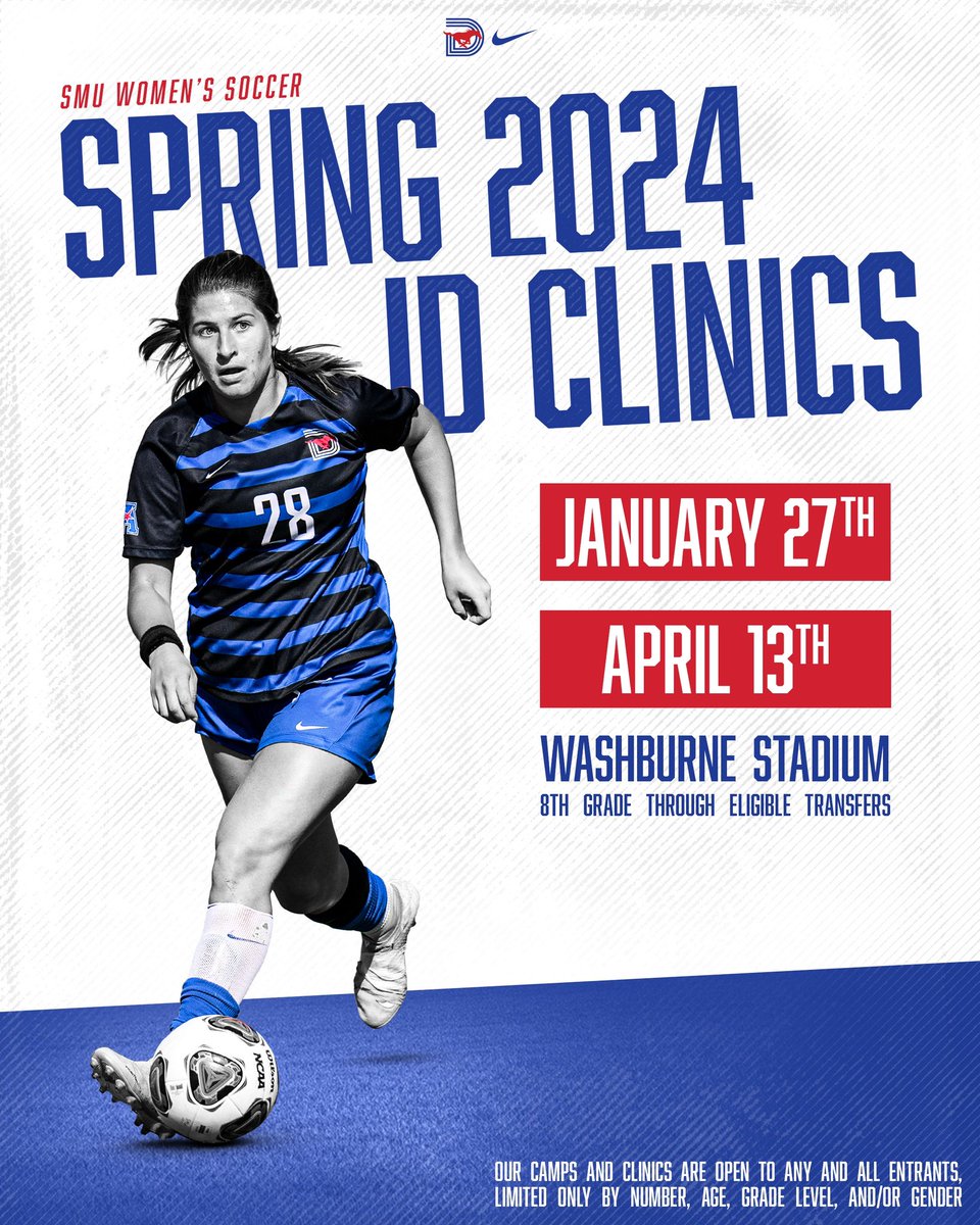 SMU Women’s Soccer Spring ID camps are here‼️ Come and join us on the pitch & enjoy the experience! See you there 💪⚽️ link in bio for more info!