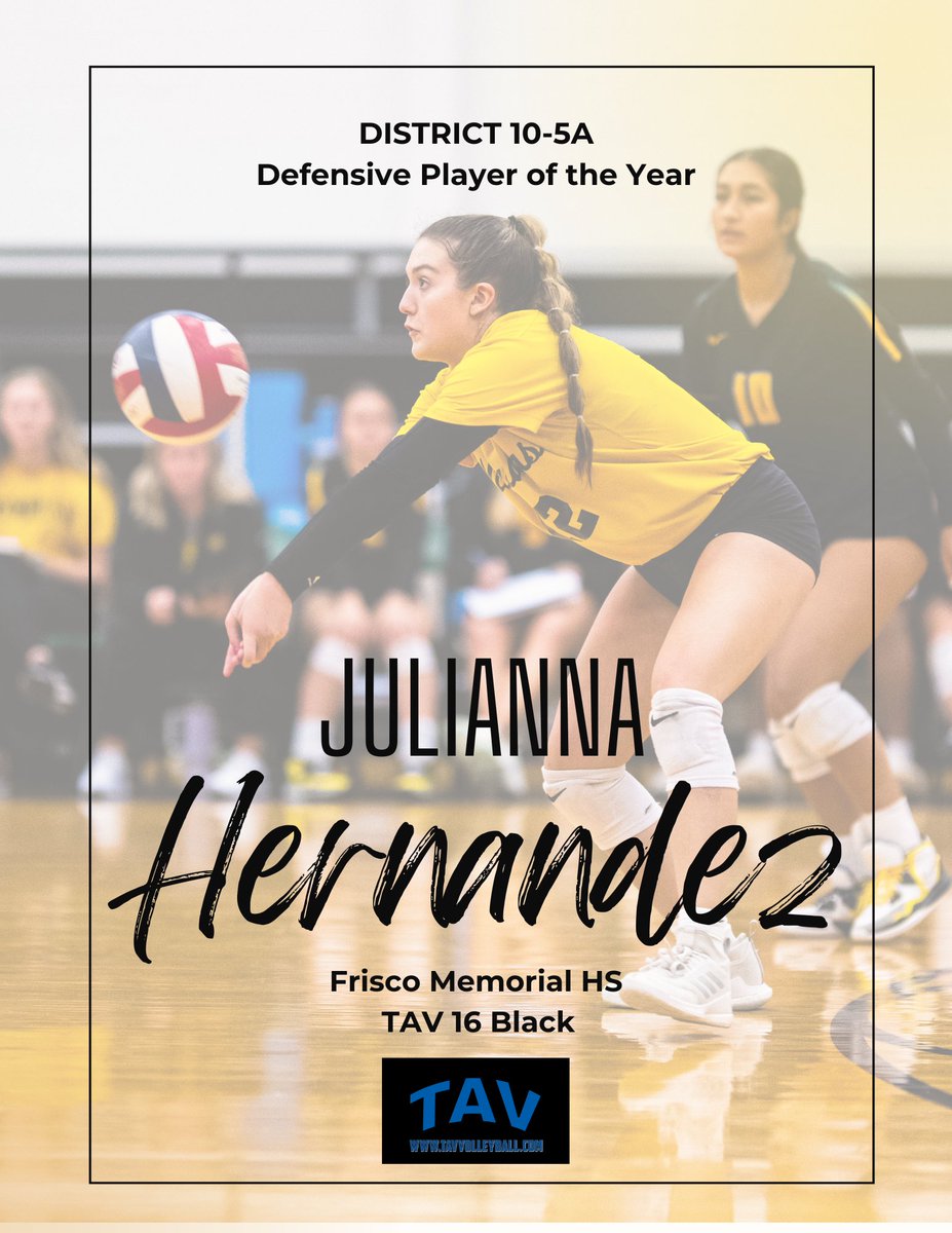 Congrats to #TAV16Black athlete Julianna Hernandez (Frisco Memorial HS) for being named to the District 10-5A Defensive Player of the Year! #GoTAV