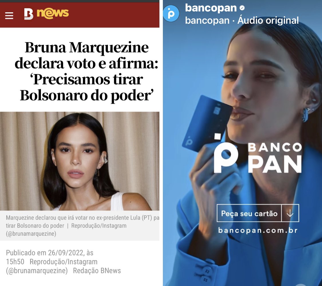 Doutrinadorg's tweet photo. Poxa @bancopan 😞

A nova garota propaganda de vocês, diz que ODEIA BOLSONARISTAS, e fez campanha para um EX-PRESIDIÁRIO, condenado por CORRUPÇÃO voltar ao poder.
Por divergir dos valores desta empresa, estarei cancelando o meu cartão de crédito hoje mesmo.

Lamentável.

RT https://t.co/8yatJTNaYj