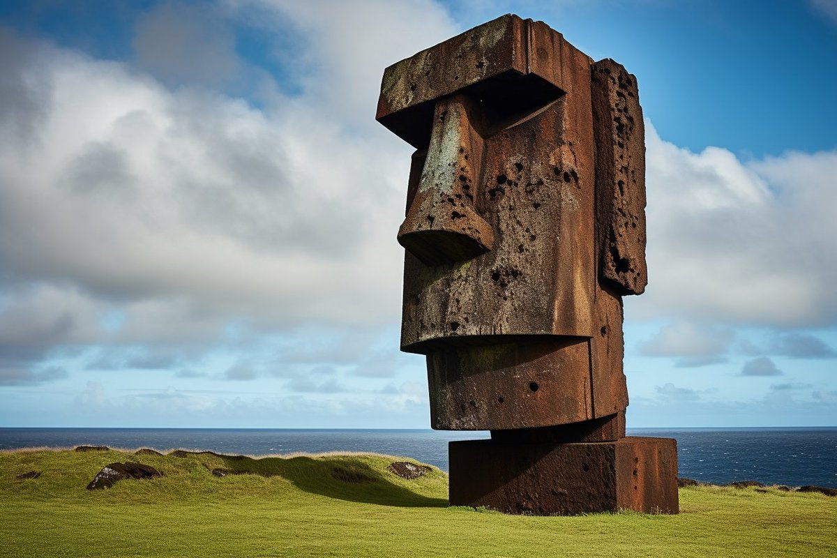 En este #HILO comparto mis intentos de generar MOAIS de la ISLA DE PASCUA imitando el estilo de distintos artistas.

Para empezar, estos MOAIS diseñados por EDUARDO CHILLIDA.