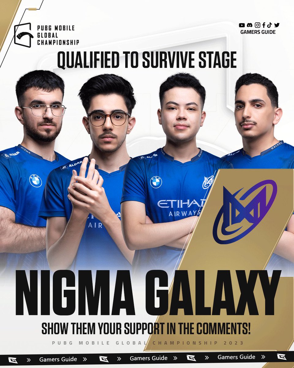 Gamers_Guidee's tweet photo. QUALIFIED TO SURVIVAL STAGE 🔥

تأهل ممثلي الشرق الأوسط وأفريقيا فريقان NIGMA و NASR
 إلى SURVIVAL STAGE 🤩

بالتوفيق للفريقين في المرحلة القادمة، وجه لهم دعمك في التعليقات! 🙏

#pmgc #pmgc2023
#esports #pubgmobile https://t.co/fS0llByTsx