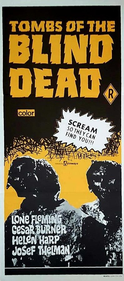 TheFilmFair's tweet photo. Talking taglines: "Scream so they can find you!!!" #TombsOfTheBlindDead (1972 - Dir. #AmandoDeOssorio) #LobeFleming #CésarBurner https://t.co/QRsvCYWqiY