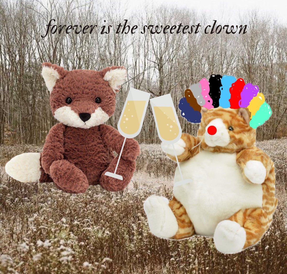 KarmaKarmaGamma's tweet photo. Karma and Bandit hope you had fun celebrating evermore week with us! Here they are toasting with some (n/a) bubbly and revealing the crossword answers from the past week!! Which week of #10WeeksOfTaylor was your favorite?👀🧡 https://t.co/LNabK4j0O9