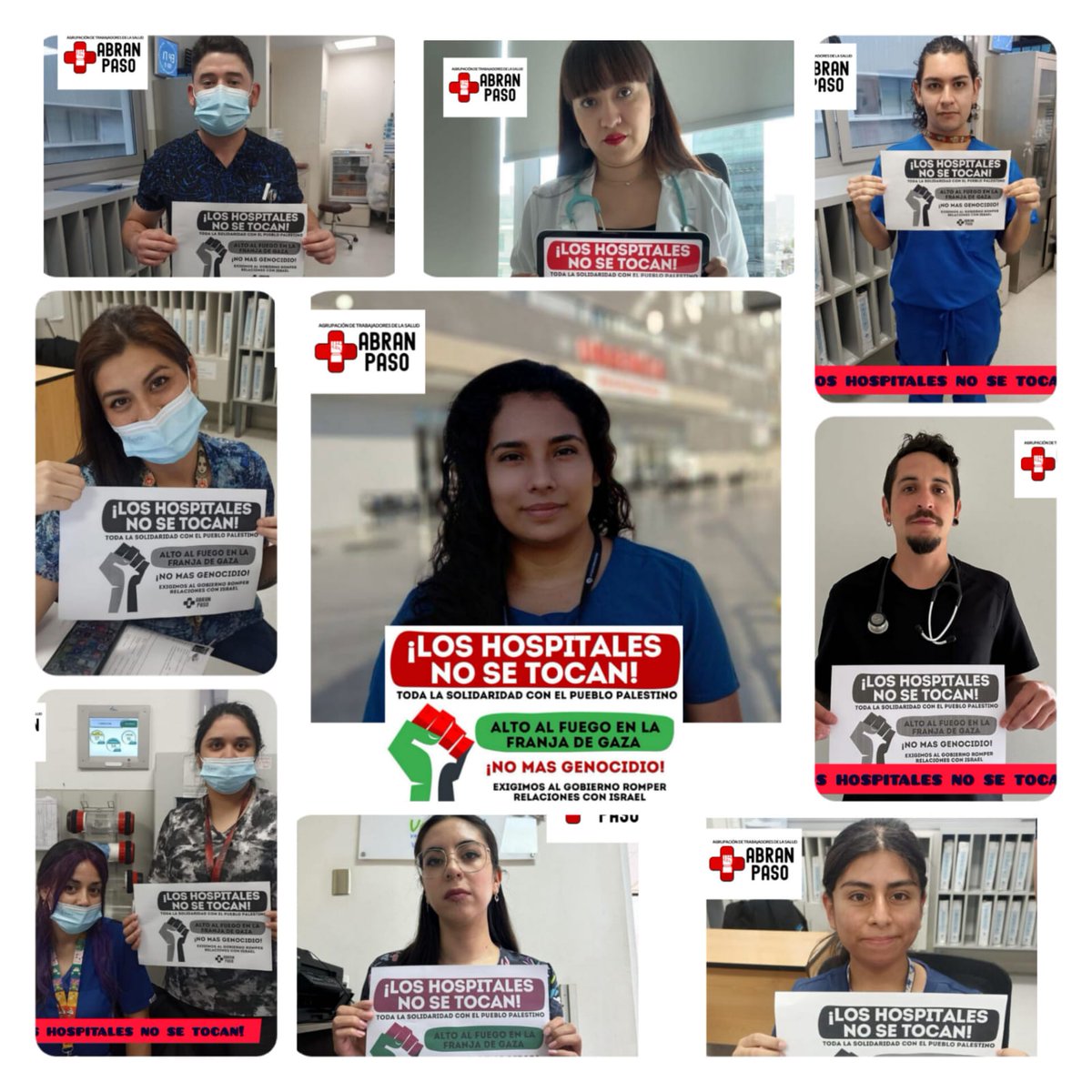 PiensaPrensa's tweet photo. " Desde la agrupación de trabajadores de la salud Abran Paso, se da inicio en el Hospital de Antofagasta la campaña ¡ LOS HOSPITALES NO SE TOCAN! en alusion a los ataques y bombardeos del Estado de Israel en hospitales en Palestina. Buscan a que está iniciativa se sumen cientos de trabajadores y usuarios de la salud, para mostrar una fuerte solidaridad hacia el pueblo palestino, ante el genocidio que enfrentan, al mismo tiempo que buscan también que las diferentes organizaciones de la salud a nivel nacional puedan mostrar su solidaridad. Al mismo tiempo realizan llamado de ruptura de relaciones del gobierno de Chile con Israel y el llamado a parar la ocupación, el genocidio que hoy ha significado la perdida la muerte de más de 11.000 mil personas en Palestina."