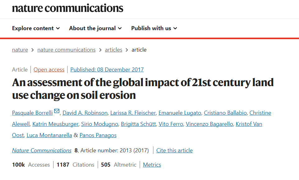 Global Soil Erosion assessment reaches 100,000 downloads in 5 years in <a href="/NatureComms/">Nature Communications</a> . Numbers 1⃣2⃣3⃣ &amp; citations do not count but the impact of this article in Science 🧑‍🔬and policy counts. Proud that <a href="/EU_ScienceHub/">EU_ScienceHub</a> drives the effort for global soil erosion nature.com/articles/s4146…