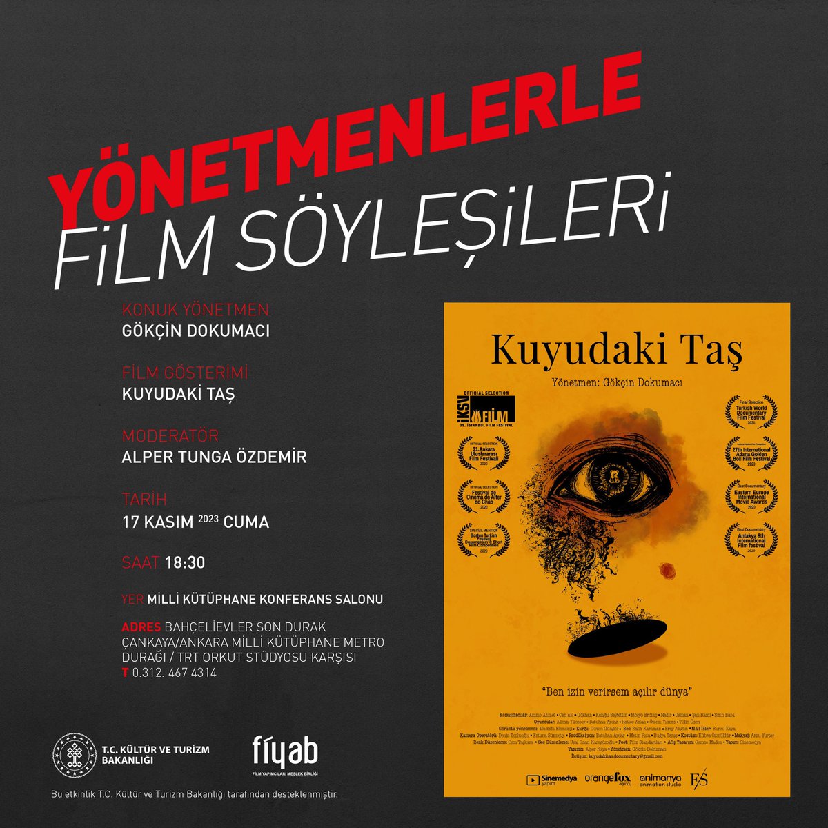 Yönetmenlerle Film Söyleşileri'nin 17 Kasım konuğu yönetmen <a href="/gokcindokumaci/">gokcindokumaci</a> ve  Kuyudaki Taş belgeseli. 18:30'da <a href="/MilliKutupTR/">millikutuphanetr</a> Konferans Salonu'nda film.gösterimin ardından söyleşimiz olacaktır. ÜCRETSİZDİR Tüm Sinemaseverleri bekleriz. <a href="/TCKulturTurizm/">T.C. Kültür ve Turizm Bakanlığı</a> <a href="/alpekaya/">alper kaya</a> @sinemedyafilm