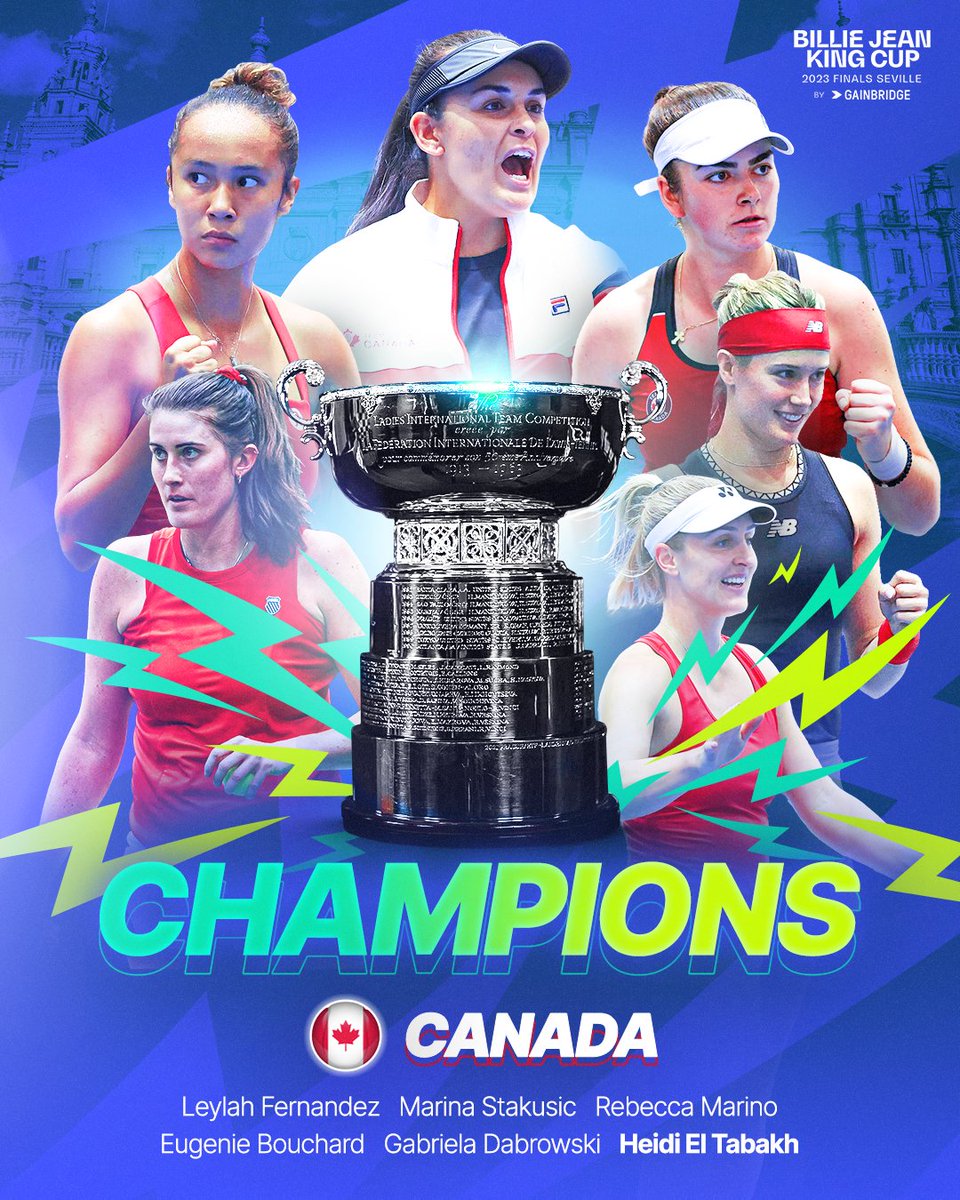 🇨🇦 WORLD CHAMPIONS 🇨🇦 Canada win the Billie Jean King Cup for the first time in their history, becoming the 13th nation to win the World Cup of Tennis 🏆 #BJKCupFinals | @TennisCanada