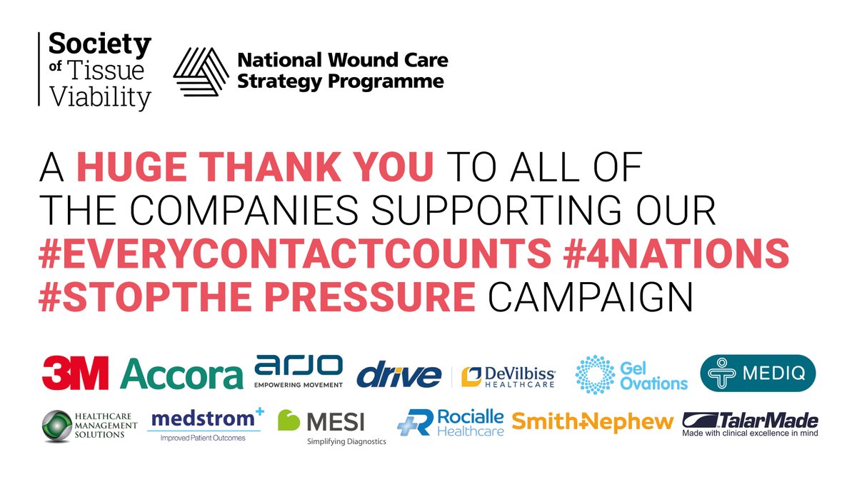 We are super delighted to have the support of these wonderful companies for our #STOPthepressure #4nations #everycontactcounts campaign this year - THANK YOU! Check out how they are making #everycontactcount societyoftissueviability.org/community/stop…
