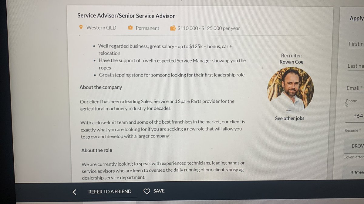 Mirá ese sueldo… plus bonus y auto. Y encima pagan 10k para mudarte si es necesario. Tremendo. Si, vivís rodeado de arañas en el medio de la nada, pero qué hermoso sueldo. Qué baile pega Australia. Dos añitos y te vas a una ciudad mejor.