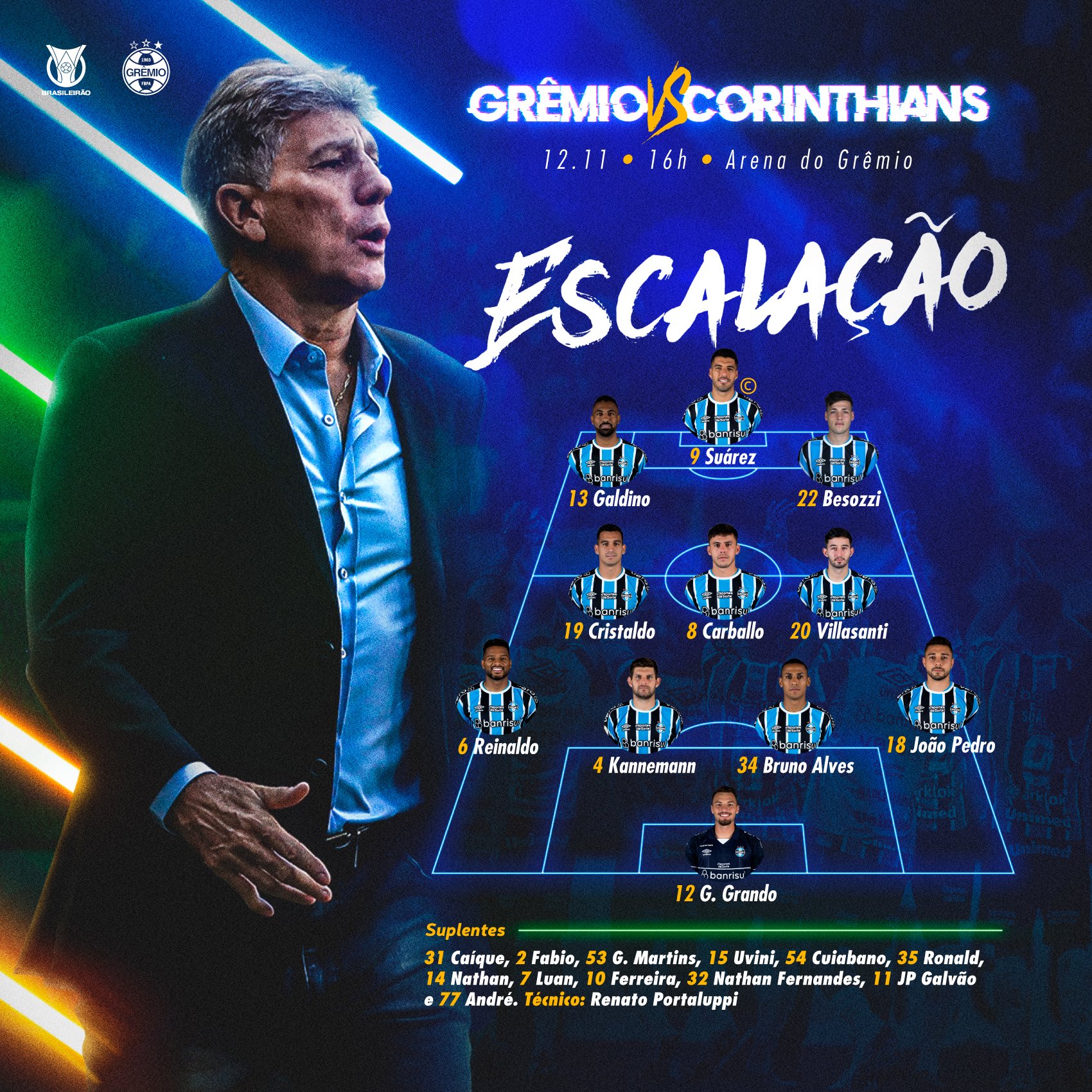 Tricolor escalado para o jogo contra o Corinthians!