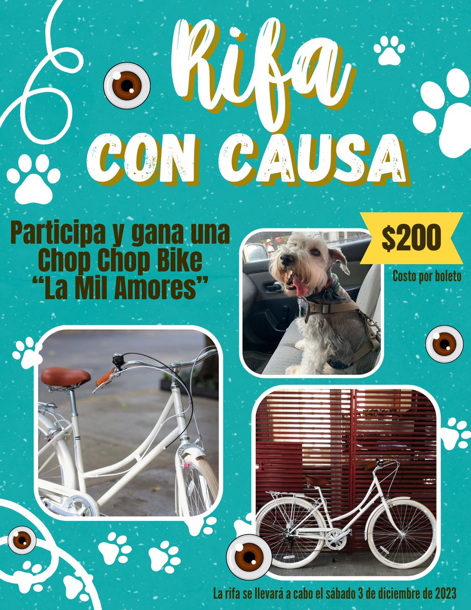 moncrivelli's tweet photo. Estamos rifando una “La mil amores” de Chop Chop Bikes 🚲🐾
Por fa ayúdenme a compartir para que la información llegue a todos los interesados 🙏🏻🎟️
Si quieren más info pueden escribirme 
#dog #perros https://t.co/40rhSwfvQP