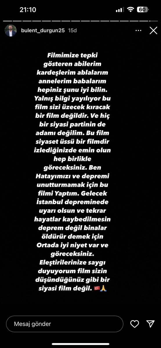 Onlarca jeolog, profesör uyarı yaptı. Binlerce insan bunun korkusunu zaten yaşıyor. Depremin üzerinden henüz 9 ay geçmişken sana mı kaldı halkı uyarıp filmle deprem farkındalığı yaratmak? Hatay unutulmasın diye yaptığın filmin oyuncuları mezarlığımızdan gülerek fotoğraf atacak,