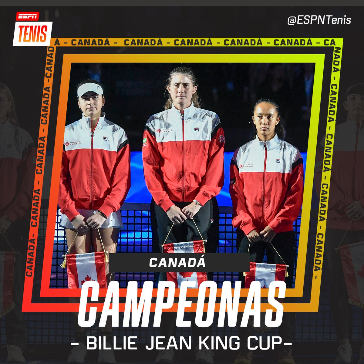 🇨🇦 CANADÁ CAMPEONA POR PRIMERA VEZ.

En la #BillieJeanKingCup, el país norteamericano derrotó a Italia por 2-0 y metió doblete tras la Copa Davis 2022.

🔝 Las integrantes del equipo:

🇨🇦 Eugenie Bouchard
🇨🇦 Gabriela Dabrowski
🇨🇦 Leylah Fernandez
🇨🇦 Rebecca Marino
🇨🇦 Marina…