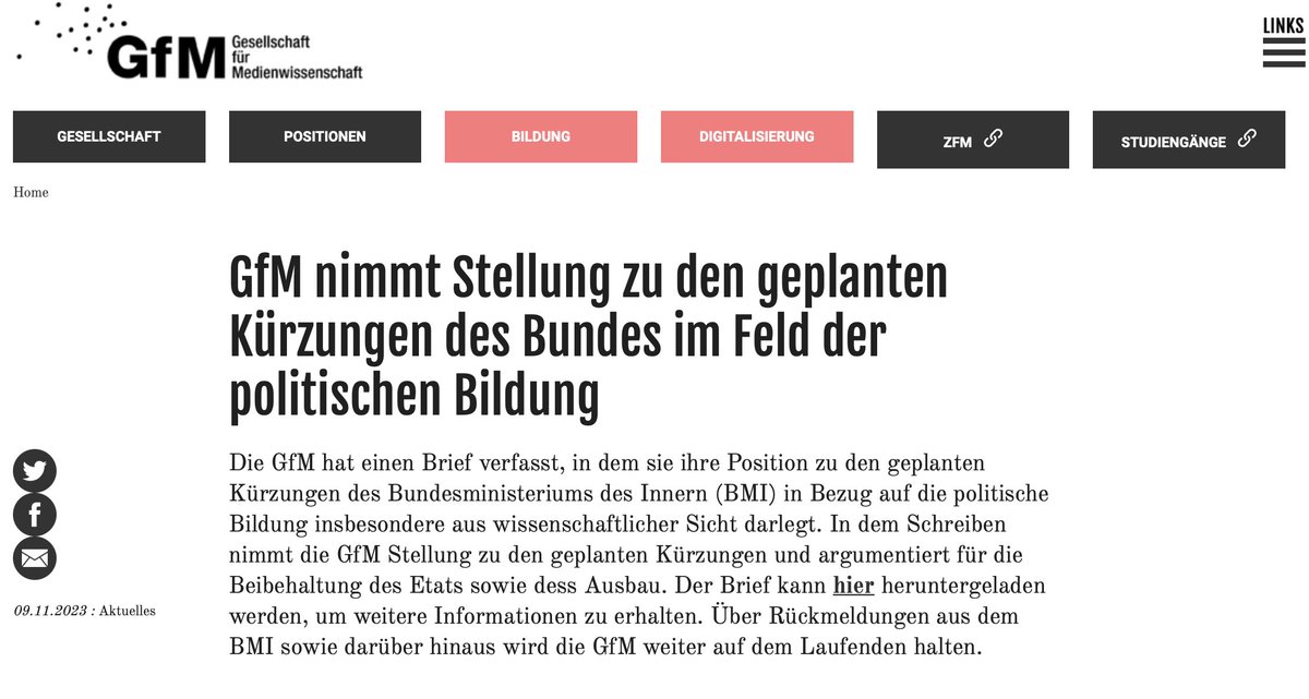 GfMedienwissen's tweet photo. Die Gesellschaft für Medienwissenschaft und die
AGs Gender/ Queer Studies und Medienwissenschaft,  Migration, Rassismus, Postkolonialität, Populärkultur Medien und das Forum Antirassismus Medienwissenschaft protestieren gegen die geplanten Kürzungen. 

https://t.co/6fOjpaskiP https://t.co/VRJXdLnliW