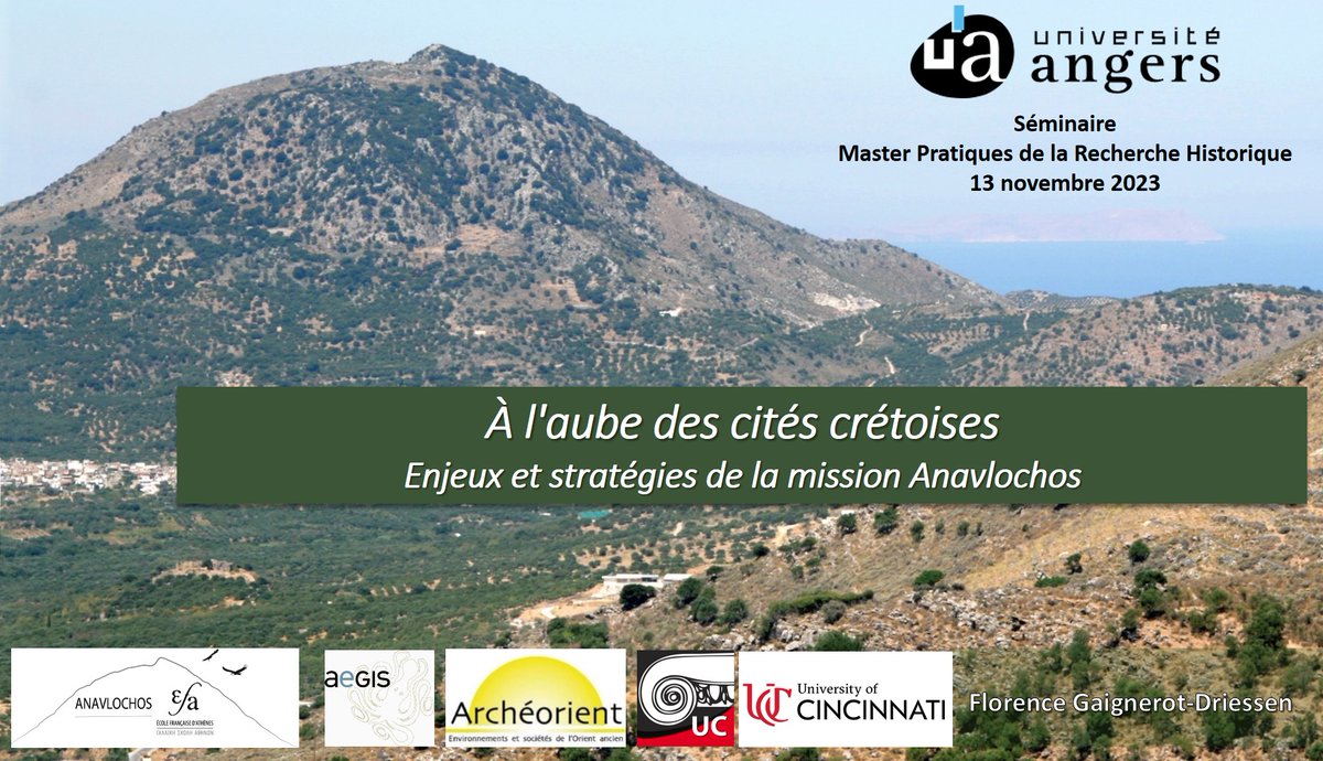 Demain, lundi 13 novembre, j'aurai le plaisir d'accueillir ma collègue et amie Florence Gaignerot-Driessen, qui donnera une conférence dans le cadre du séminaire transpériode du Master Pratiques de la Recherche Historique de l'Université d'Angers. #TEMOS #Anavlochos #UA