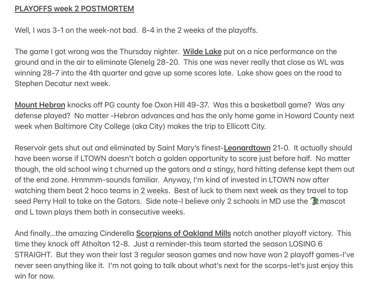 HOCO playoffs week 2 Postmortem