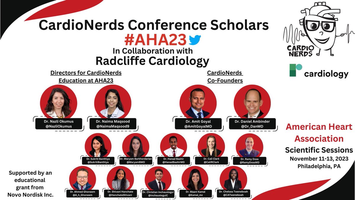 So proud of this amazing team of bright, committed, and FUN @CardioNerds ❤️🤓 Thanks to @nazliokumus & @NaimaMaqsood9 for leading the @CardioNerds Conference Scholars at #AHA23 🤩