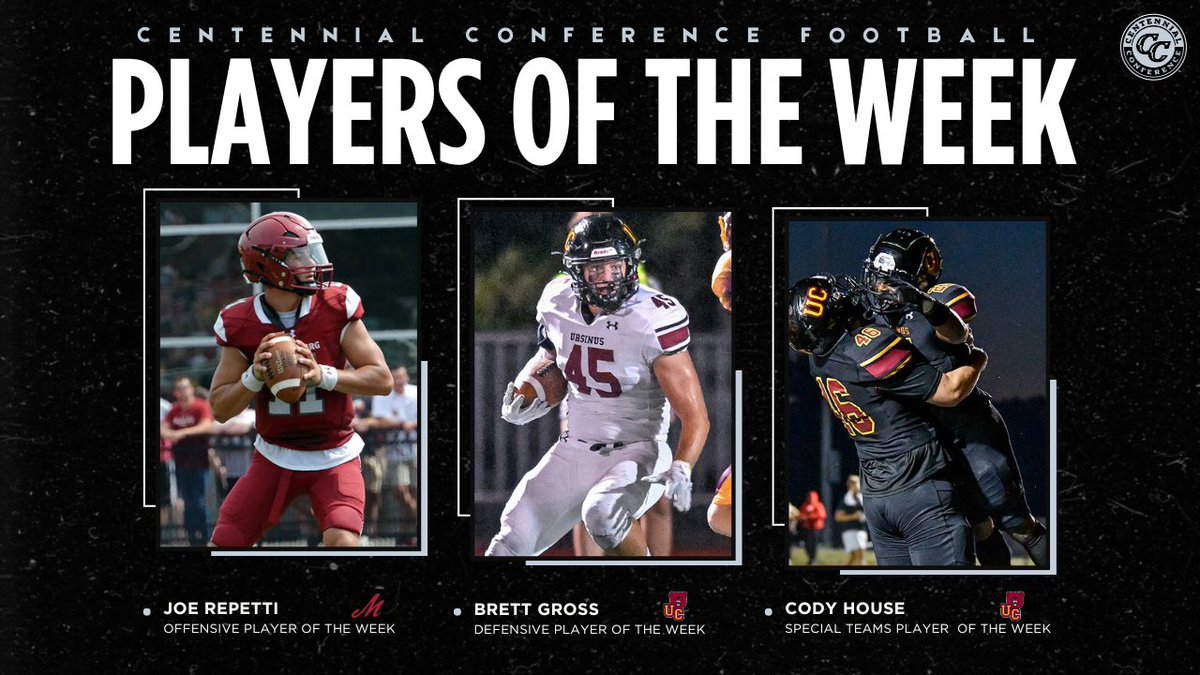 CentennialConf's tweet image. 🏈 FB | PLAYERS OF THE WEEK

Offensive: @DigInMules Joe Repetti
Defensive: @UrsinusFootball Brett Gross
Special Teams: @UrsinusFootball Cody House 

📰 bit.ly/466C7f7

#IgnitingGreatness #CentConf #CCfb #d3fb