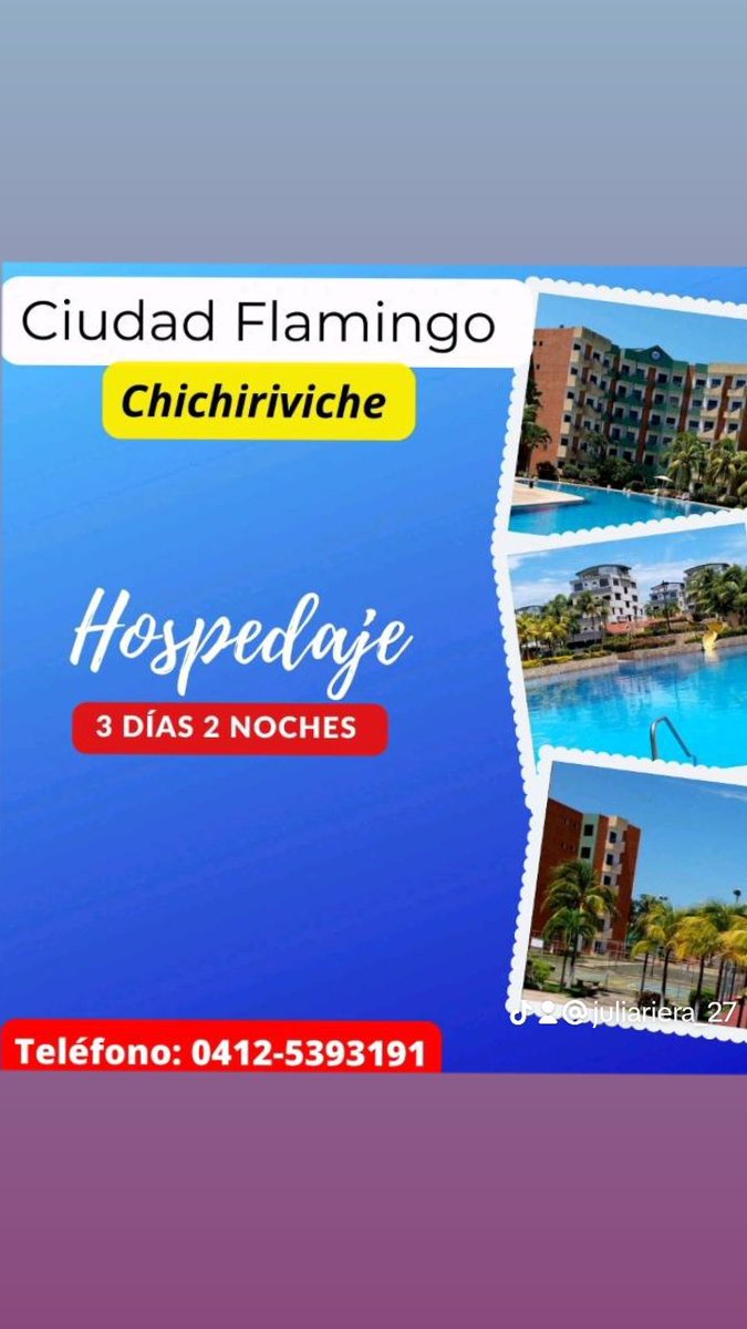JuliaRiera27's tweet photo. El mejor lugar para disfrutar en familia. Visita ciudad flamingo!
 
Contactanos:
04125393191
#vacaciones 
#Noviembre
#FinDeSemana
#Hospedaje
#Turismo
#Morrocoy
#Playas
#Piscina
#Apartamentos
#Chichiriviche
#CiudadFlamimgo
#Falcon
#Caracas
#valencia
#Barquisimeto
#Maracay https://t.co/bvLTIRfs0O