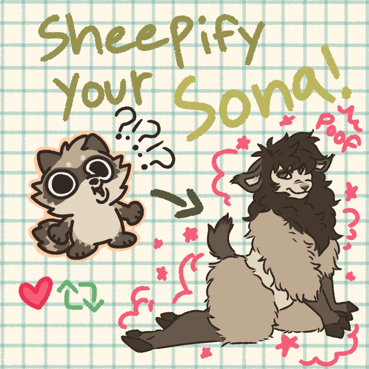 Let me sheepify your sona! Comment a sfw ref, and I'll see how many I can get to :) (Don't forget to like and retweet to enter 💖)