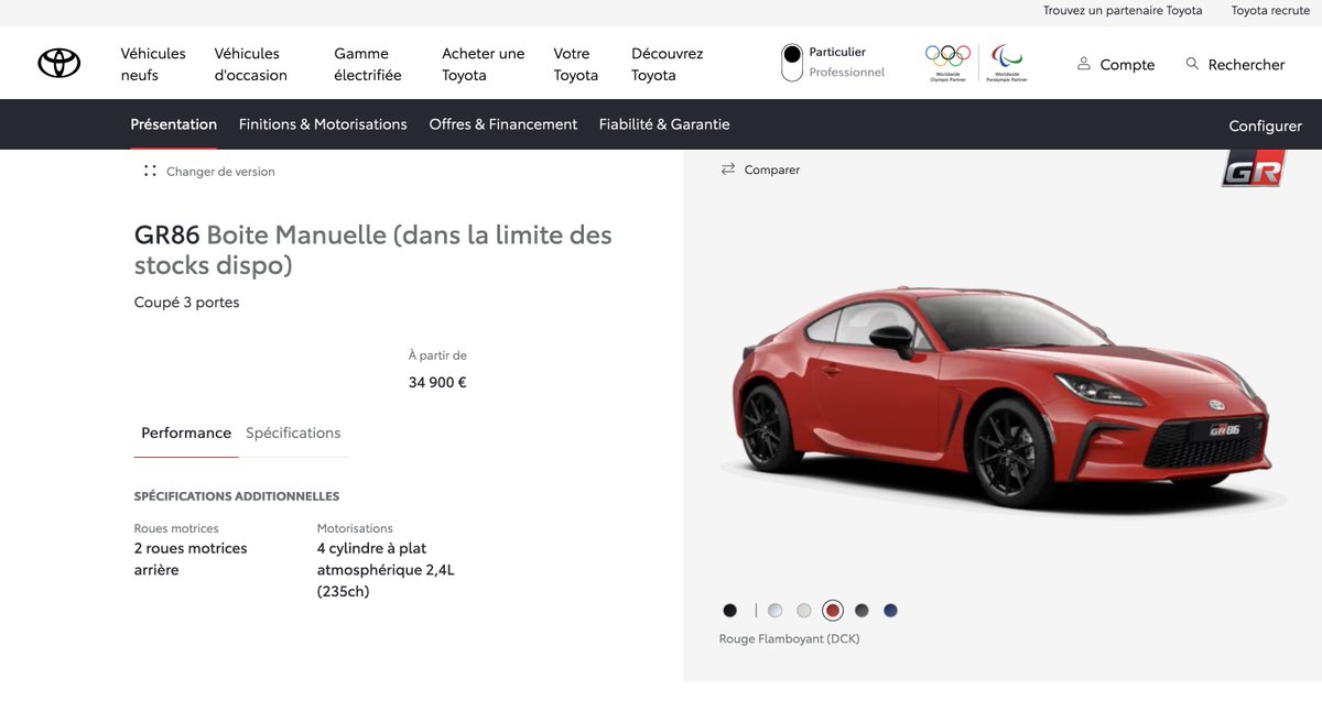 La connerie d'un gouvernement à l'état brut : 60 000€ (vous avez bien lu) de malus écologique pour la Toyota GR 86 affiché à 34900€ prix catalogue : elle coûte donc près de 95000€!!! Il est donc désormais interdit aux classes moyennes de revendiquer le plaisir auto. Lamentable