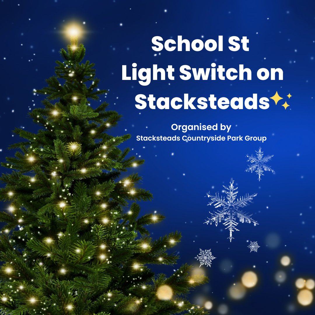 Mark your calendars! Join the School Street Light Switch on in Stacksteads on Sun, Dec 3, 2023, at 5pm- organised by Stacksteads Countryside Park Group! 🌟 Experience the festive spirit of lighting up the Christmas tree! 🎄