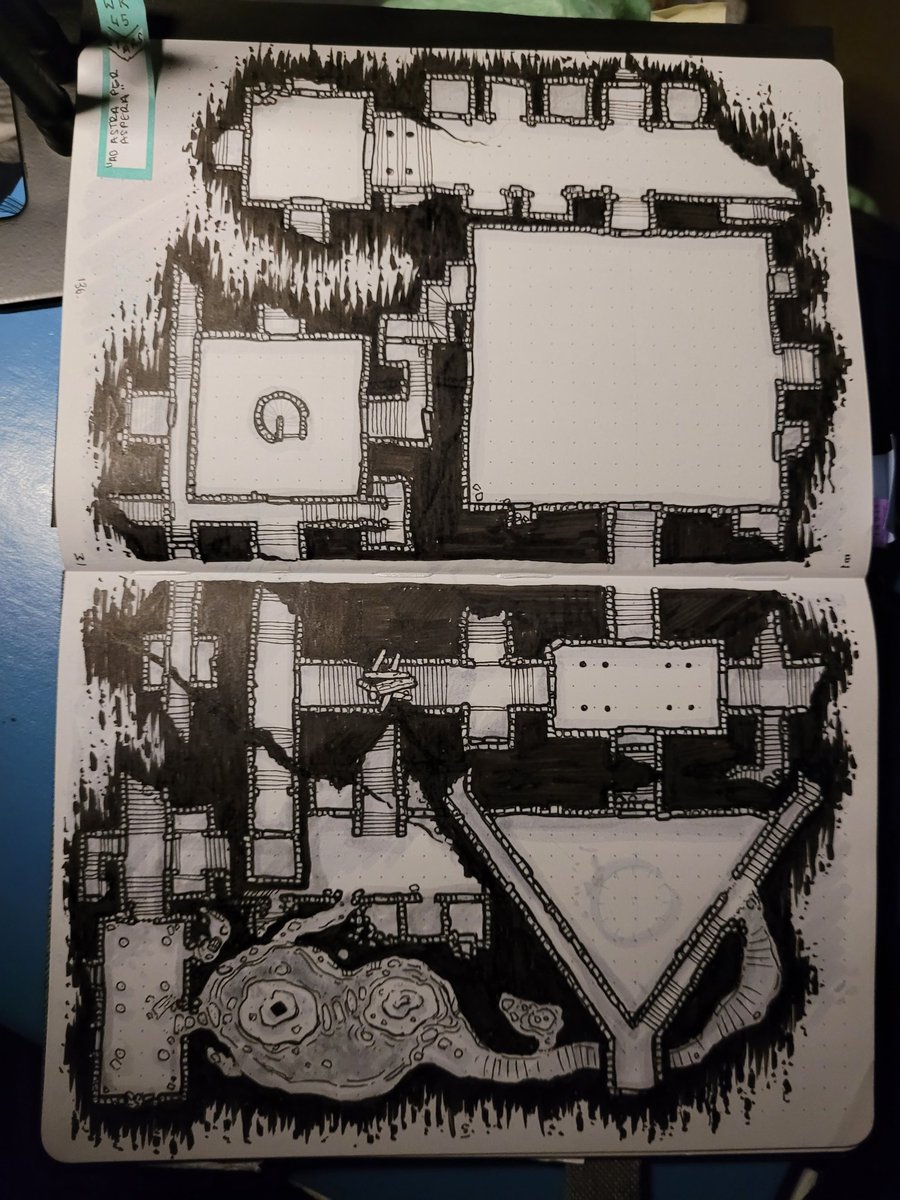 Amelyth's tweet image. WK45 RMS324-328 with a bonus area or two.. I have some plans to scan this, I have all my notes for this map, but it was really hard not going through and adding everything!  

And into WK46 of #dungeon23 we go!