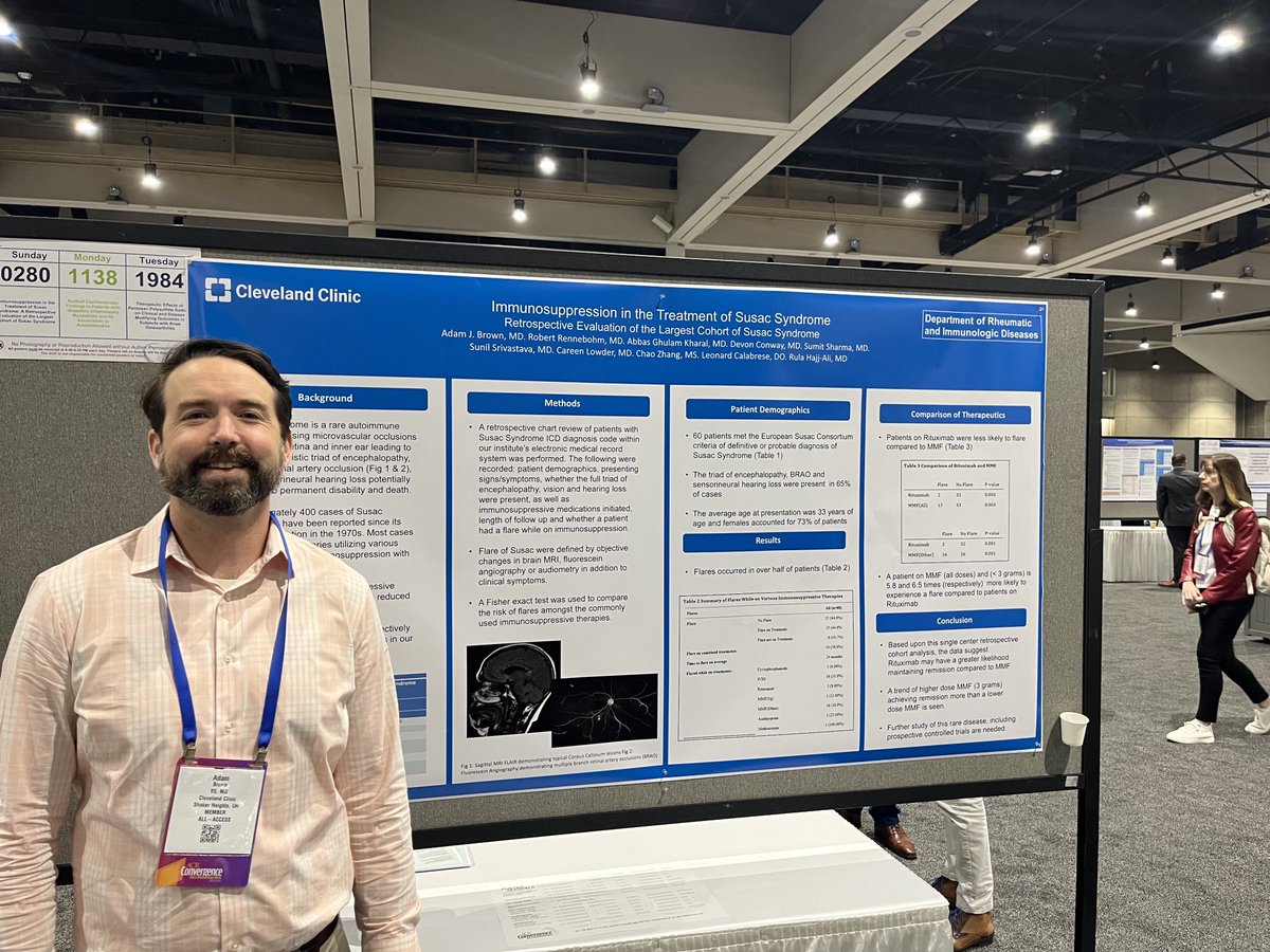 Rula Hajj-Ali (@rulahajjalimd) on Twitter photo Check out our poster on the largest cohort of Susac s/o to date!! presented by The Adam Brown. Rituximab has a role in this disease <a href="/AdamJBrownMD/">Adam J Brown</a> #ACR23 <a href="/CleClinicMD/">Cleveland Clinic MD</a><a href="/ELittlejohnDO/">Emily Littlejohn</a> Check out our poster on the largest cohort of Susac s/o to date!! presented by The Adam Brown. Rituximab has a role in this disease <a href="/AdamJBrownMD/">Adam J Brown</a> #ACR23 <a href="/CleClinicMD/">Cleveland Clinic MD</a><a href="/ELittlejohnDO/">Emily Littlejohn</a>