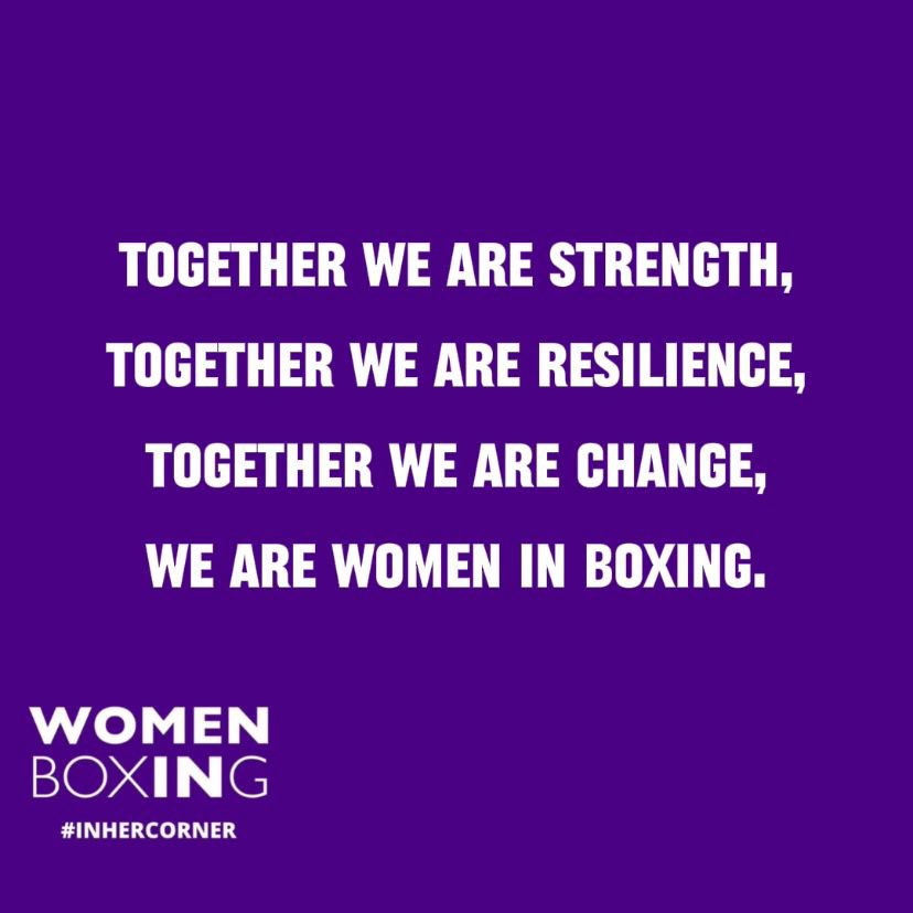 Together we are strength, together we are  resilience, together we are change. We are Women In Boxing 💜🥊                                                                   #womeninboxing #inhercorner #strength #resilience #change