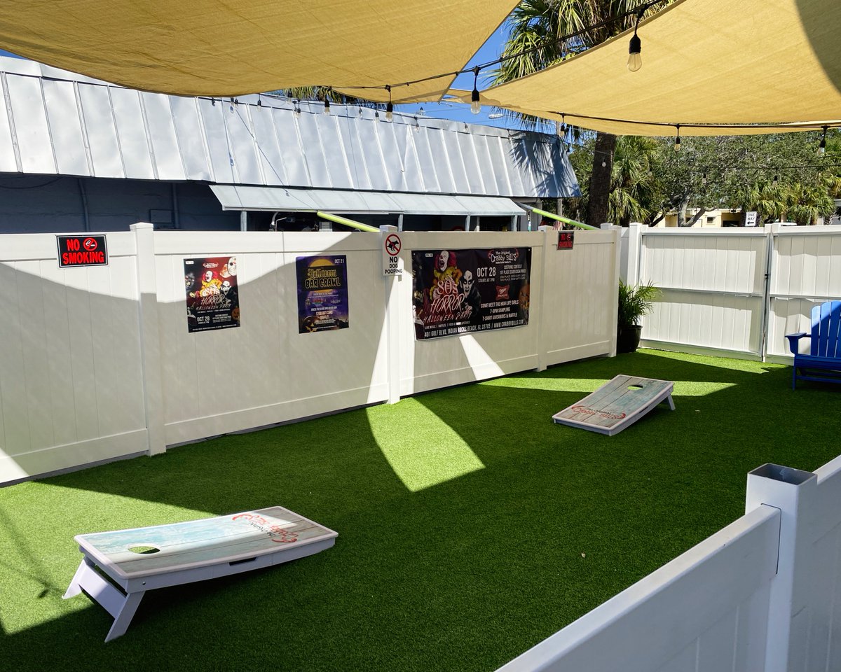 CrabbyBillsIRB's tweet image. Grab your pals and let the good times roll with our most recent loading dock addition! Check out our cornhole setup 🕳️ 🤩  #crabbybills #loadingdock