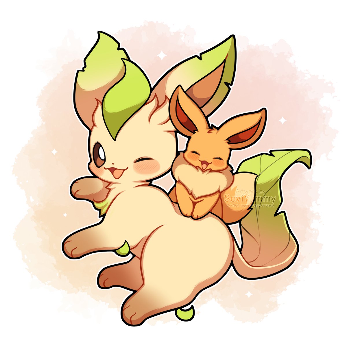 leafeon pokemon (creature) no humans one eye closed open mouth smile blush closed eyes  illustration images
