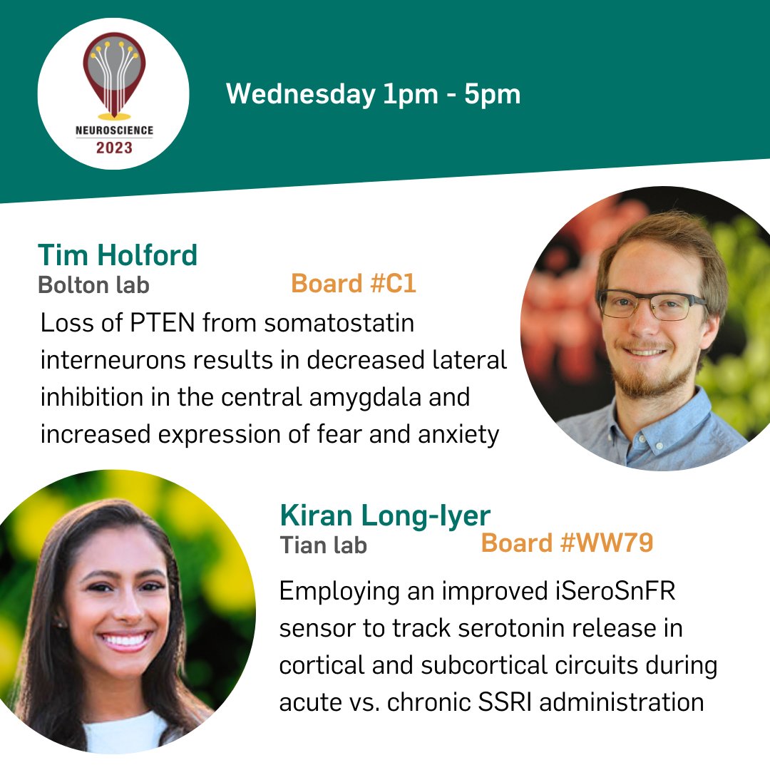 MPFNeuro's tweet photo. Before you leave #SfN23, make sure you check out these afternoon posters! 
Tim Holford from the Bolton Lab &amp;
@kiranlongiyer from @LinTianPhD's lab https://t.co/UbHXkiLECN