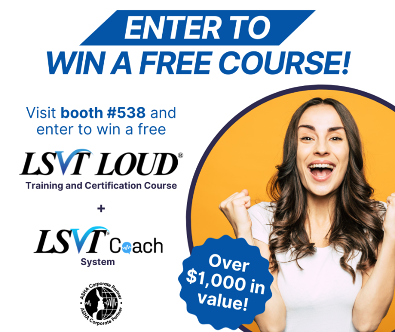 ASHAWeb's tweet photo. 🎉 A word from our Corporate Partner, LSVT LOUD: Join us at the #ASHA23 Convention for a chance to win a FREE LSVT LOUD Training &amp; Certification Course + LSVT Coach ($1000+ value)! Enter at booth #538. Learn more about LSVT LOUD for Parkinson’s, pediatrics, and more! #LSVTLOUD https://t.co/DwQRsBtSGh