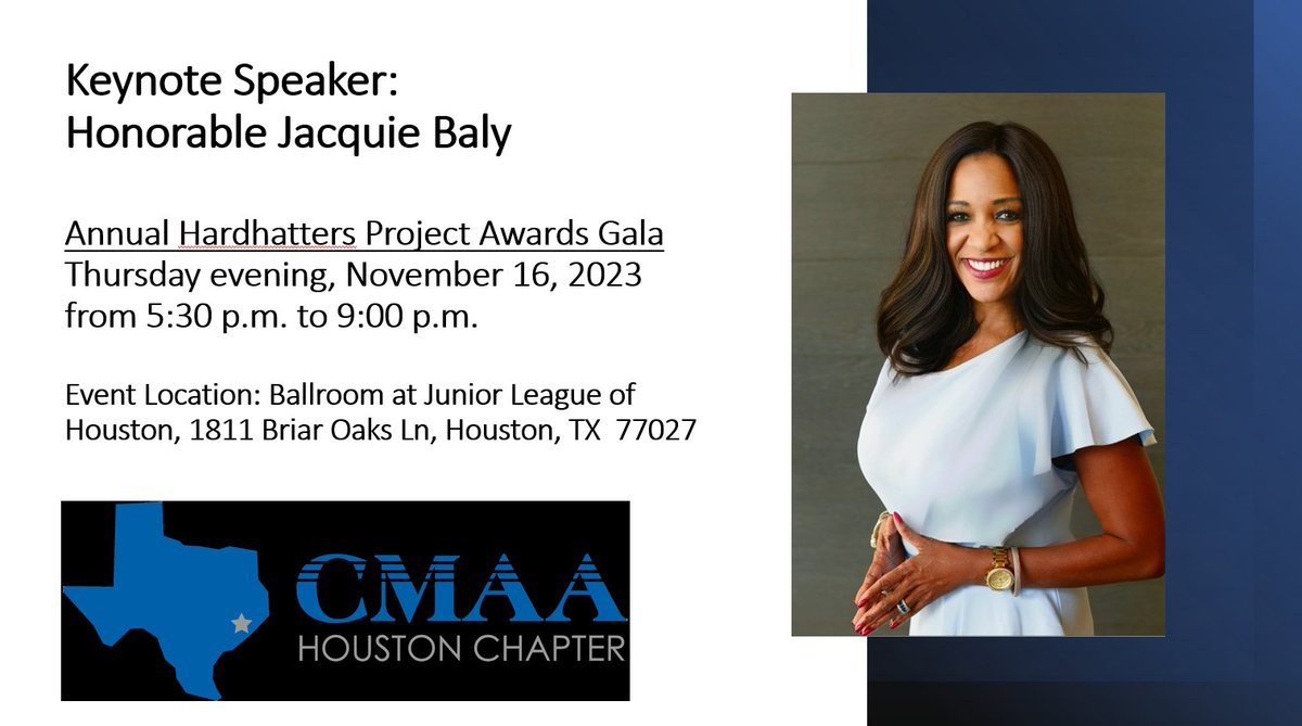 SAVE THE DATE-CMAA Houston Chapter 2nd Annual "Hardhatters GALA" Projects Award, Dinner, Dance the evening of November 16, 2023, in the Ballroom at Junior League of Houston!
