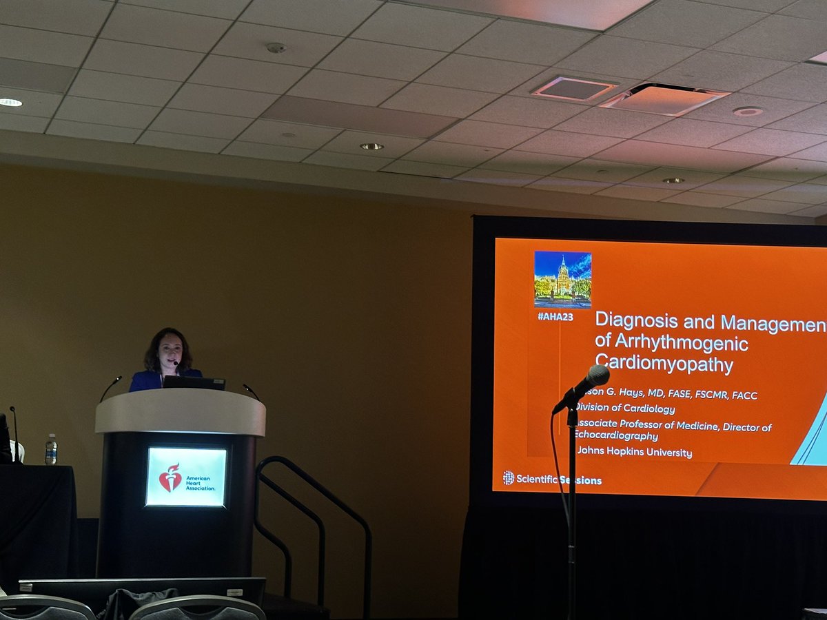 Very informative session with @AllisonGHaysMD of @JHHecho and @hopkinsheart and ⭐️ echo lab director on diagnosis and management of #arvc at #aha2023
