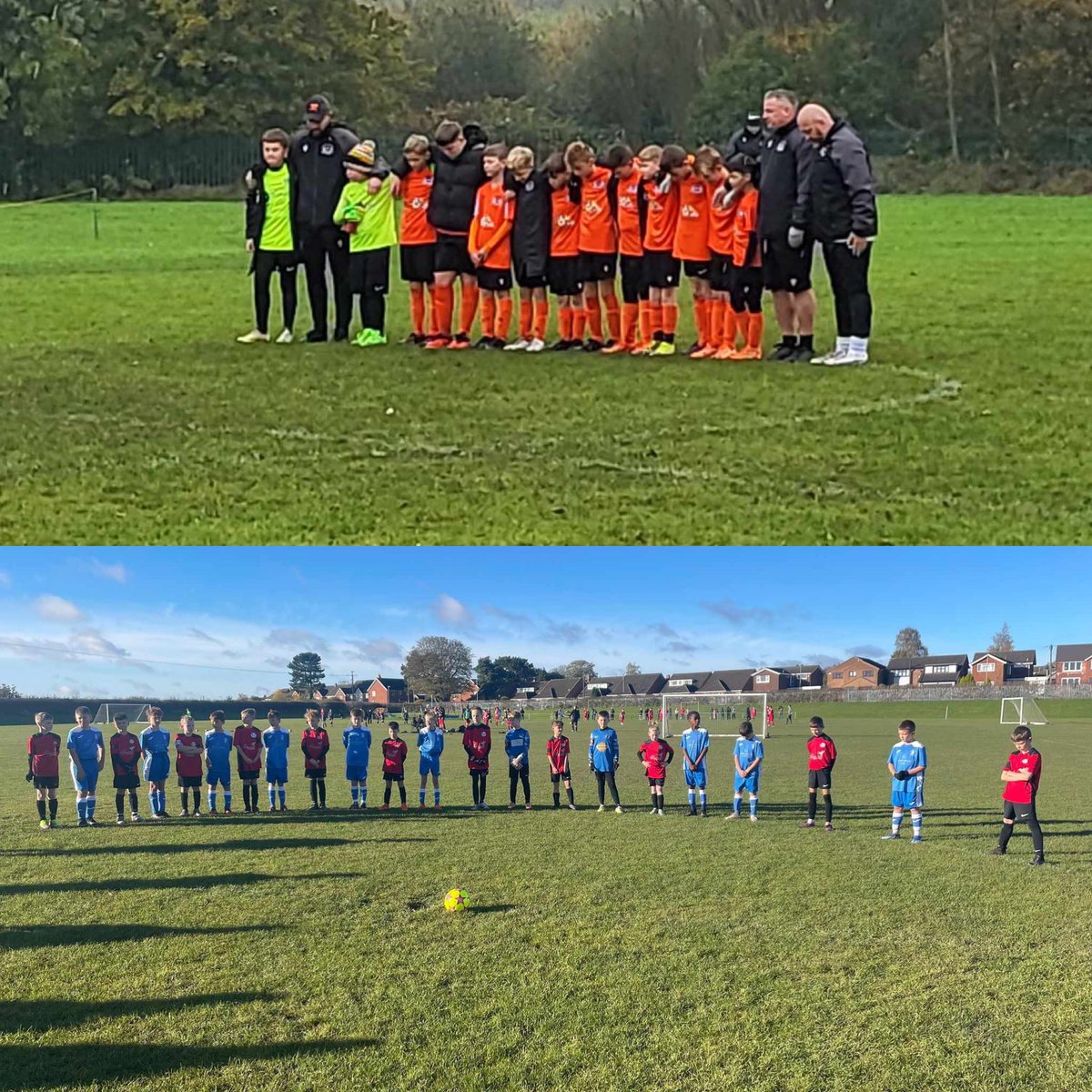 Teamgrassroots_'s tweet photo. Harwich and Parkeston U11s Blues & Clacton FC U11s Blues 

Hanley Town U14’s

Britannia Yellows U10s 

Under 11s Creswell Warriors & U11s Burntwood Warriors 

All paying their respects for the fallen.

At the eleventh hour on the eleventh day of the eleventh month – we will remember them.❤️

#GrassrootsRemembers #LestWeForget