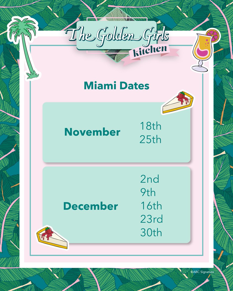 Save the date! 🪩 Our After Dark series kicks off every Saturday! We are open for a 21+ 80s night with your favorite Golden Girls Kitchen cocktails &amp; cheesecake, learn more at BucketListers.com ⬅️ Tag your Golden Girls! #Miami #GoldenGirls #GoldenGirlsKitchen