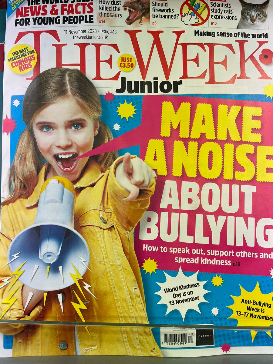 Big thank you to <a href="/theweekjunior/">The Week Junior</a> for covering Anti-Bullying Week: Make a Noise on the cover of your magazine this month along with an interview with our Director and our members <a href="/52Lives/">52 Lives</a> 

#MakeANoise #AntiBullyingWeek #OddSocksDay