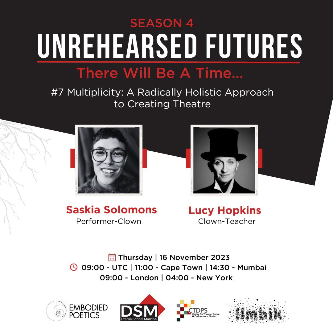 THIS THURSDAY I will be discussing #multiplicity &amp; theatre making through the lens of Internal Family Systems #IFS with <a href="/lucyehopkins/">Lucy Hopkins</a> hosted by #unrehearsedfutures <a href="/theDSMumbai/">Drama School Mumbai</a> <a href="/CTDPS_UCT/">CTDPS</a> <a href="/LimbikTheatre/">Limbik Theatre</a> #embodiedpoetics Join the discussion - it’s FREE tinyurl.com/3dzrpmd6