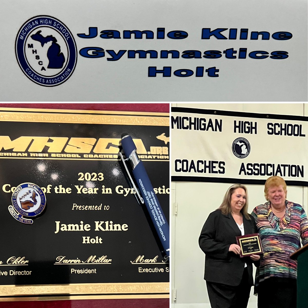 HoltPublicSch's tweet photo. Hey Holt Public!  Our high school gymnastics coach received state coach of the year honors today from the Michigan High School Coaches Association!  Check it out! That definitely deserves a wowwowsuperwow!  #gohps #districtpridecommunitywide #holtramseverywhere https://t.co/foZL1VYc0W