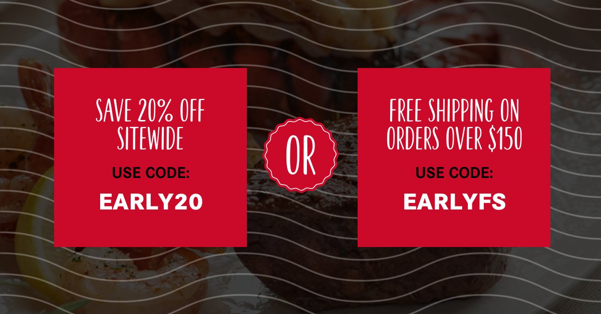 Are you seeing these savings? 🫰Right now, promo code EARLY20 saves you 20% sitewide OR you can get free shipping on orders of $150 or more with promo code EARLYFS.

bit.ly/3Qy8woB

#LobsterGram #Lobster #SeafoodLovers #BlackFriday #Promo #FreeShipping