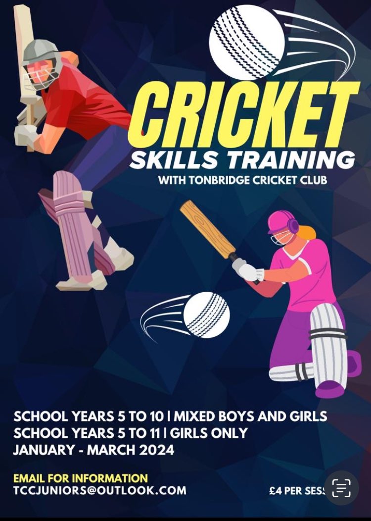 TonbridgeCC's tweet photo. Let’s not wish away Xmas, but a New Year means new opportunities for your children to get into or develop their cricket skills. From Jan, we’ve sessions for all age groups + dedicated girls sessions. And no need for Santa as all kit can be provided! See advert below for contacts https://t.co/CfgnTSUwso