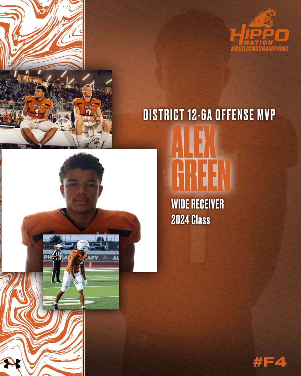 AlexGreen2024's tweet photo. Honored to be selected as District 12-6A Offensive MVP!  Thank you to my O-line @PrestonHuneycu2 @KalebHopson2024 @RodJuan2024 @Greyson_Arm21 QB @Will_Hammond13  and coaches @CoachWCompton @CoachMLeonard 
@BaseballHutto @CoachAlbertHHS for making this possible. https://t.co/PXTKjdBn4u