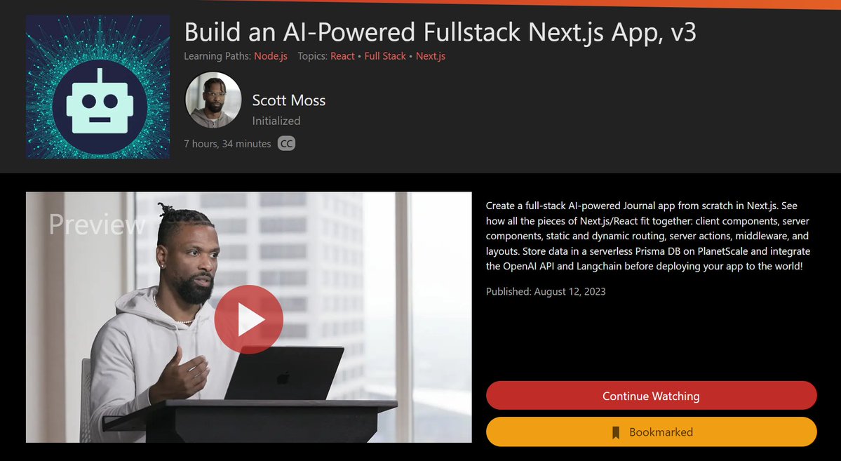 <a href="/scotups/">Scott</a> has probably one of the greatest courses at the <a href="/FrontendMasters/">Frontend Masters 💻✨</a> platform. I am currently doiing this to learn some new frontend skills and loving it.  
For students, this course is freely available using ur Github Student Pack.
Sign in using - gh.io/introtoaiafric…