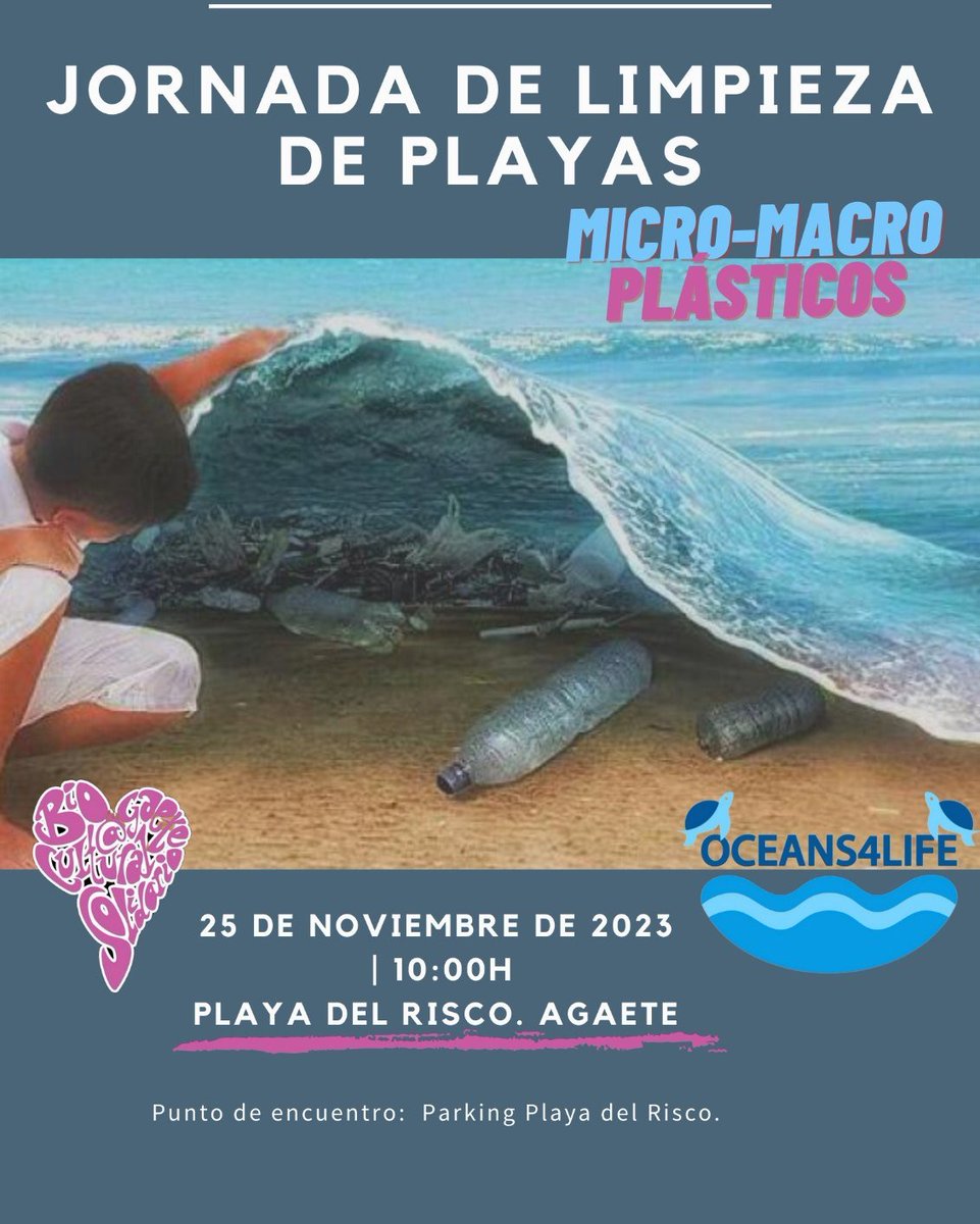📢¡ATENCIÓN! 
Junto a <a href="/oceans4_life/">Oceans4Life</a> vamos a limpiar de micro y macro plásticos la Playa de El Risco, en Agaete. 
🗓️ 25/11 | 10:00 horas
📍Punto de encuentro: aparcamiento de la propia playa
😋 Al terminar, te invitamos a un picnic
¿Te vienes? ¡Inscríbete! 
docs.google.com/forms/d/e/1FAI…