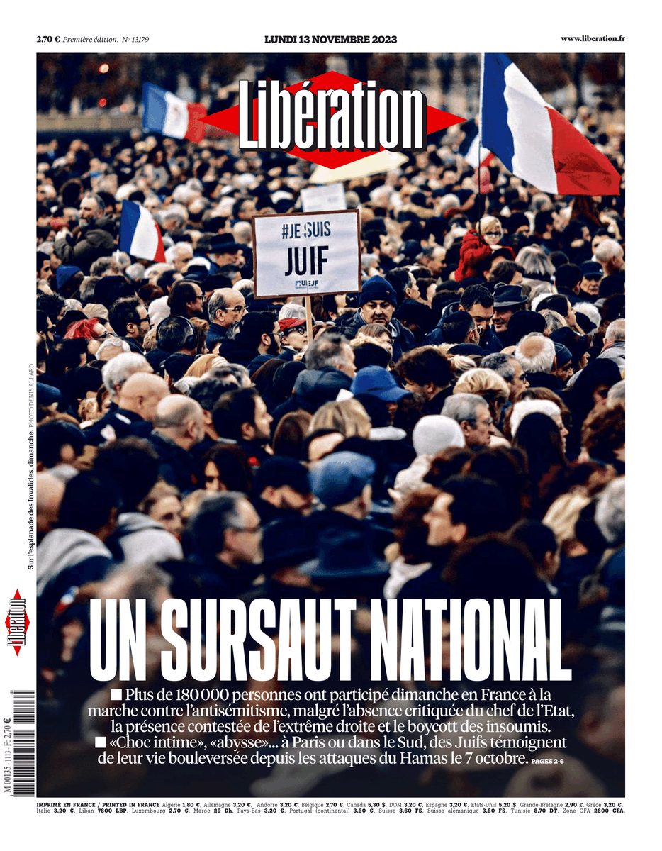 libe's tweet image. 🔴 Un sursaut national : c'est la une de @Libe lundi

#Marchecontrelantisemitisme