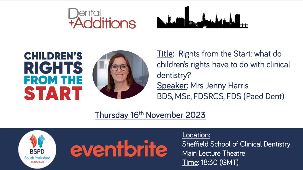 BSPDSouthYorks (@bspdsy) on Twitter photo Please join us this coming Thursday, where immediate past-president <a href="/JnnyHarris/">Jenny Harris</a> will be giving the final presentation following her year-long, UK-wide journey surrounding #RightsFromTheStart!
FREE refreshments from 18:00!! #OmNomNom
Register online: sheffield.ac.uk/dentalschool/c… Please join us this coming Thursday, where immediate past-president <a href="/JnnyHarris/">Jenny Harris</a> will be giving the final presentation following her year-long, UK-wide journey surrounding #RightsFromTheStart!
FREE refreshments from 18:00!! #OmNomNom
Register online: sheffield.ac.uk/dentalschool/c…