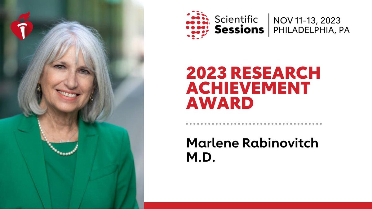 7/ Dr. Marlene Rabinovitch was presented the Research Achievement Award. Her nearly 40-year career as a physician scientist has focused on pulmonary arterial hypertension (PAH), leading to two monumental discoveries in the treatment of PAH. #AHA23 @StanfordBASE